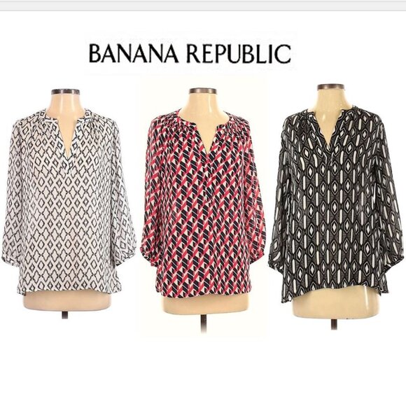 BUNDLE!! BANANA REPUBLIC - 3 Geometric print blouses (size XS) - Picture 1 of 13